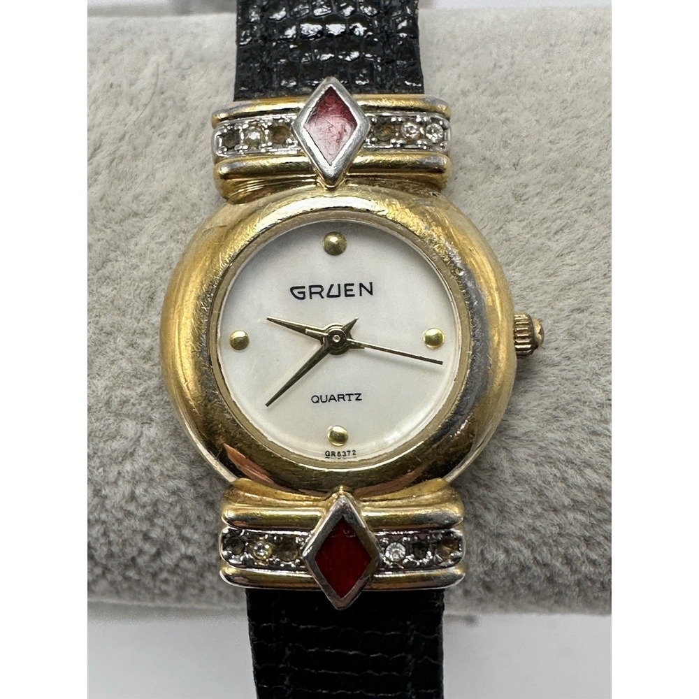 Gruen 345-763 New Battery Missing Stones Ladies MOP‎ Watch 23MM 6.75" Rare M78